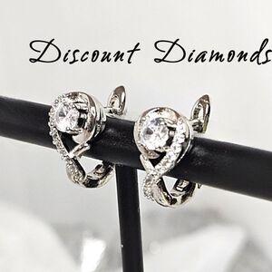 Clear White Baguette Diamond Stud Earrings on 925 Silver